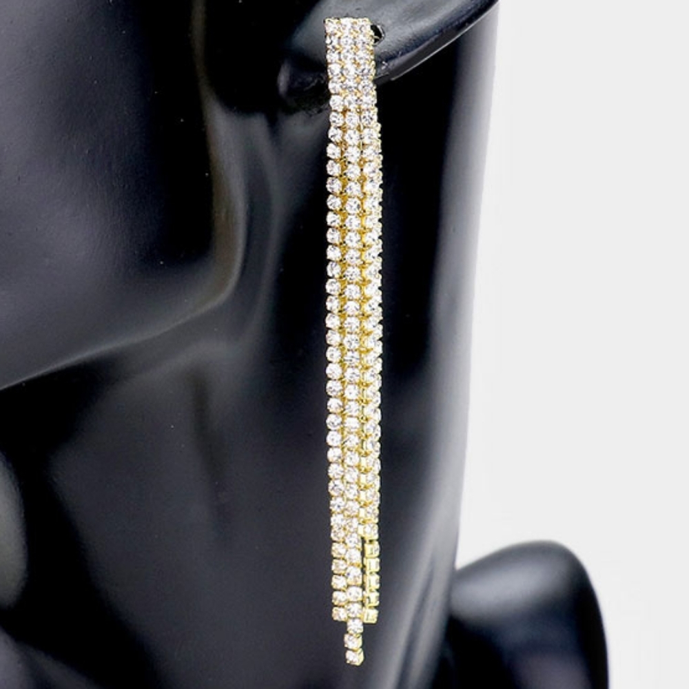 Tassel Gold Crystal Dangle Earrings 3 Inch Formal Statement Jewelry Accessory - Picture 2 of 2